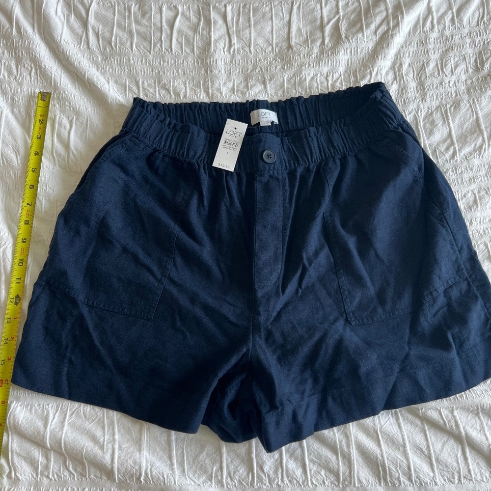 Linen Blend Shorts Loft Outlet New with Tags Never Worn Navy Blue Pockets Large